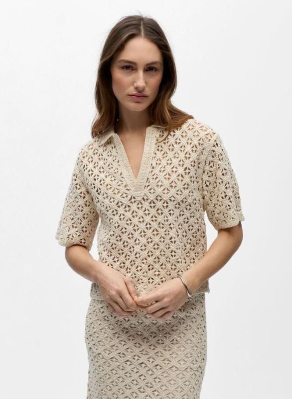 Object Knit Crochet Polo Brich  (23048997 BIRCH) - Caramel (Sint-Job-in-’t-Goor)