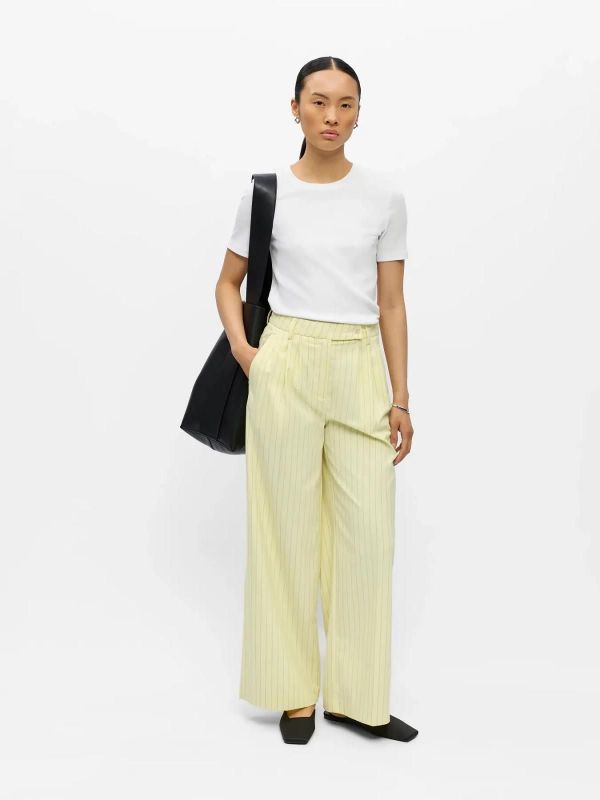 Object Kasja HW LO Wide Pant Tender Yellow Cloud Dancer Pinstripe  (23049628 TENDER YELLOW) - Caramel (Sint-Job-in-’t-Goor)
