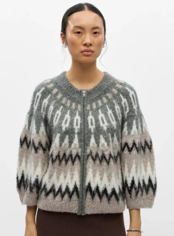Object Jaade Diana Re Cardigan - Multi/Grijs  (23050125 GUNMETAL) - Caramel (Sint-Job-in-’t-Goor)