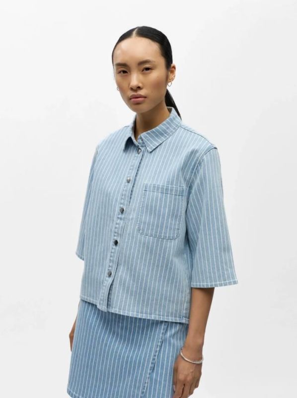 Object Sanni 2/4 RE Denim Shirt Light Blue  (23048738 Light Blue Denim White) - Caramel (Sint-Job-in-’t-Goor)