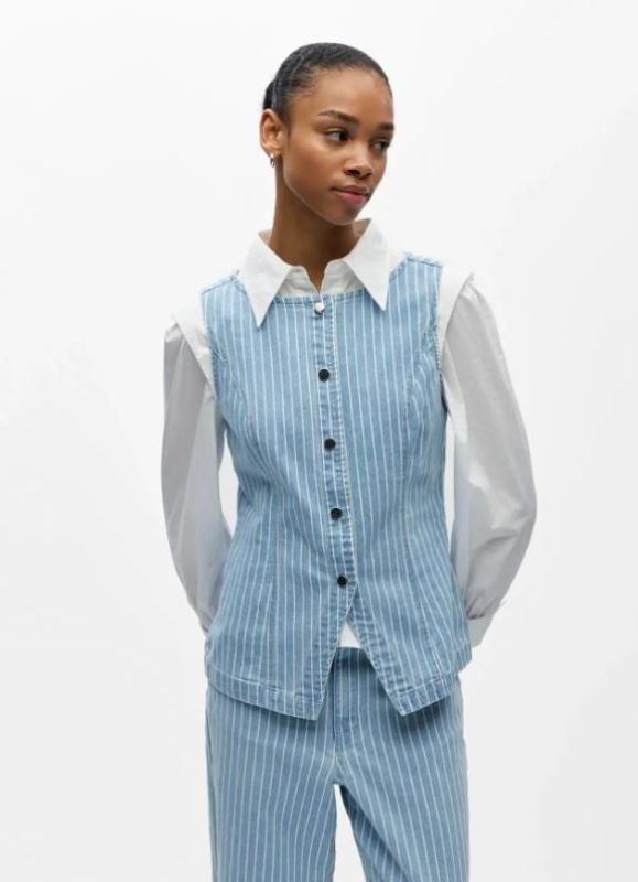 Object Sanni S/L RE Denim Waistcoat Light Blue Denim White  (23048739 LIGHT BLUE DENIM WHITE) - Caramel (Sint-Job-in-’t-Goor)