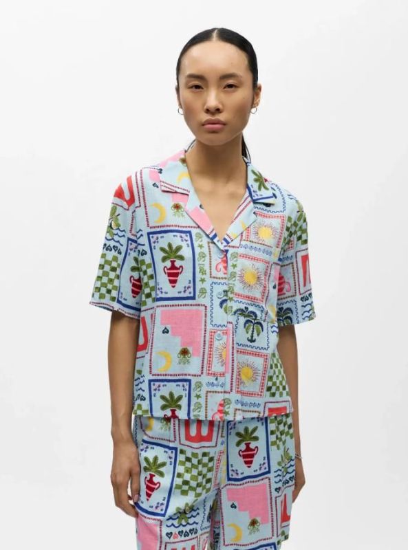 Object Edie S/S RE Shirt Winter Sky Graphic AOP  (23048759 Winter Sky Graphic aop) - Caramel (Sint-Job-in-’t-Goor)