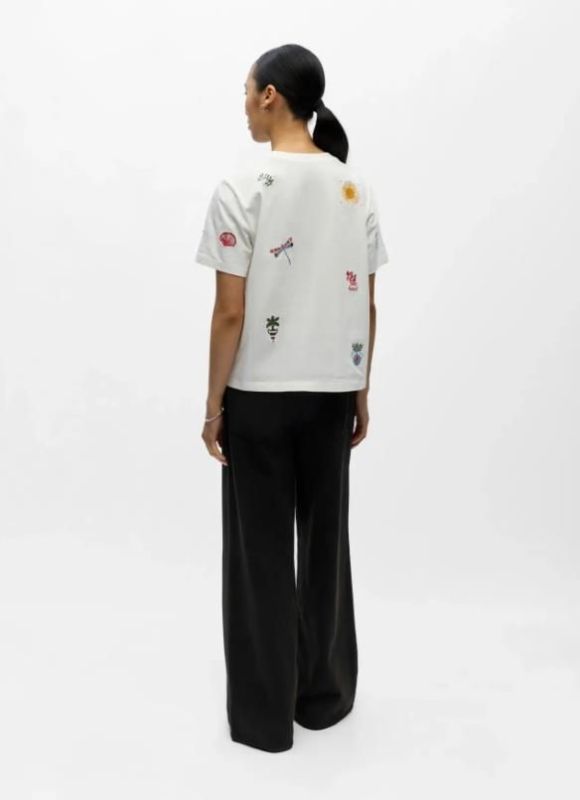Object Lunai S/S LO T-Shirt Cloud Dancer Embroidery  (23048765 Cloud Dancer Embroidery) - Caramel (Sint-Job-in-’t-Goor)