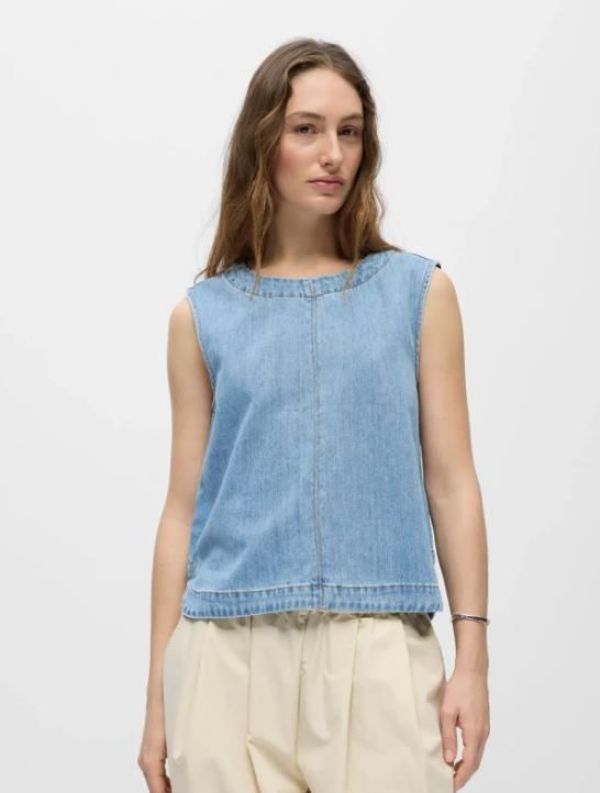 Object Rosie S/L LO Denim Top Light Blue  (23048814 Light Blue Denim) - Caramel (Sint-Job-in-’t-Goor)