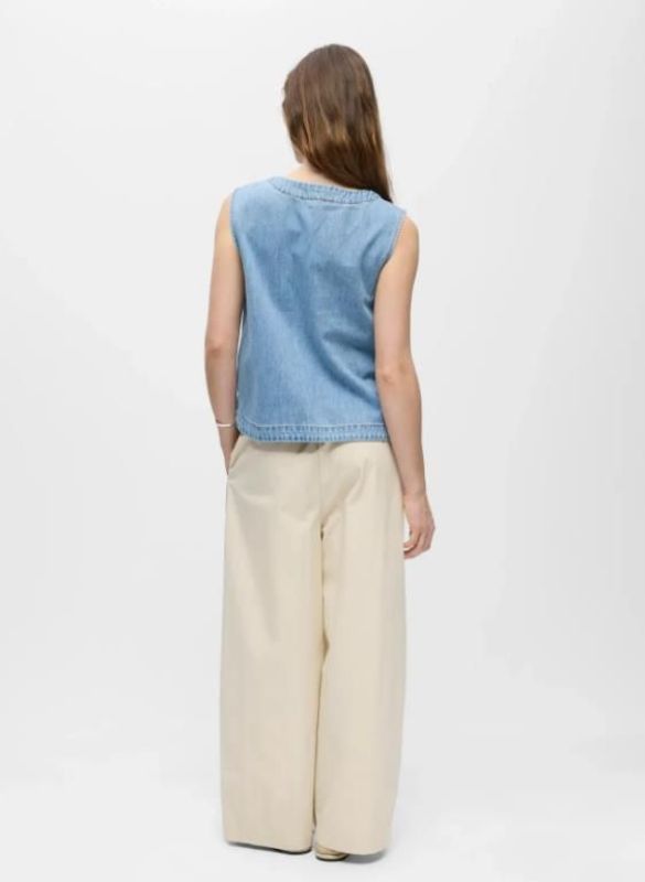 Object Rosie S/L LO Denim Top Light Blue  (23048814 Light Blue Denim) - Caramel (Sint-Job-in-’t-Goor)