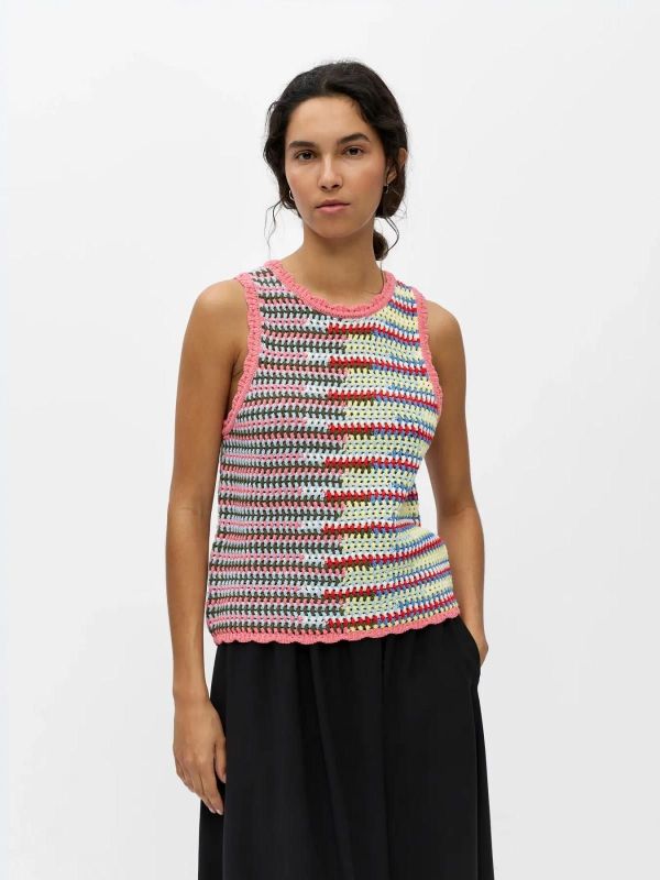OBJ Miss S/L RE Knit Top Begonia Pink Multi Color  (23049491 Begonia Pink Multi color) - Caramel (Sint-Job-in-’t-Goor)