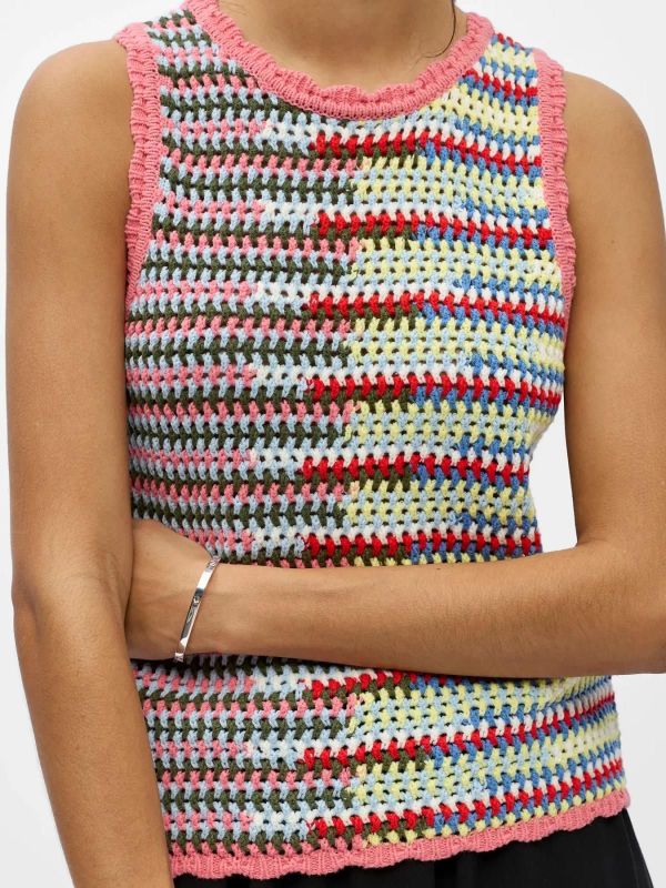 OBJ Miss S/L RE Knit Top Begonia Pink Multi Color  (23049491 Begonia Pink Multi color) - Caramel (Sint-Job-in-’t-Goor)