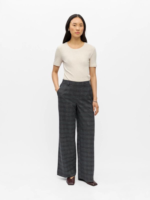 OBJ Lisa Wide Pant Dark Grey Melange Blue/Brown  (23040544 dark grey/blue brown) - Caramel (Sint-Job-in-’t-Goor)