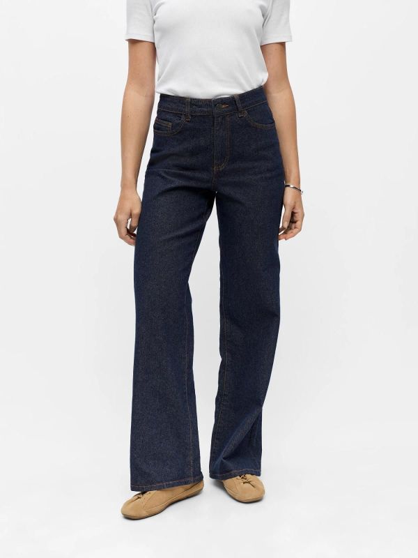 OBJ Rio Mae MW Wide Jeans Dark Blue Denim Rinse Wash 