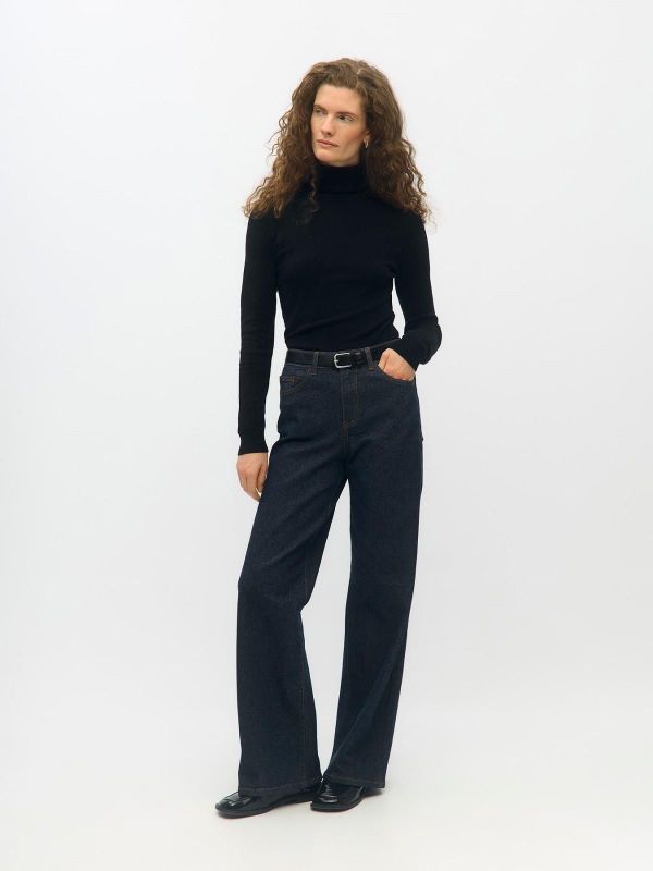 OBJ Rio Mae MW Wide Jeans Dark Blue Denim Rinse Wash 