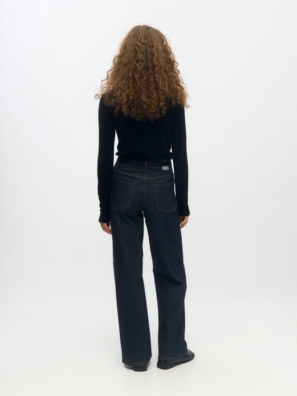 OBJ Rio Mae MW Wide Jeans Dark Blue Denim Rinse Wash 
