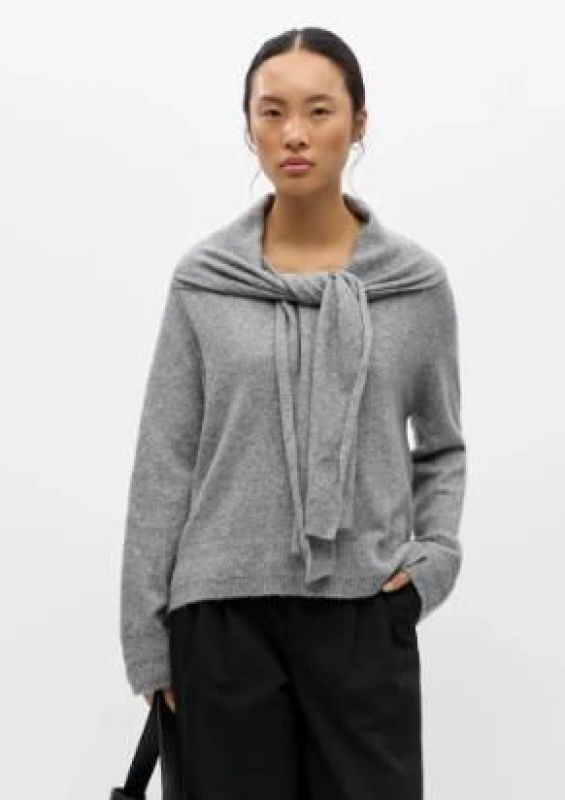 OBJ Chuma  L/S LO Knit Scarf Pullover - Grijs  (23049644 light grey melange) - Caramel (Sint-Job-in-’t-Goor)