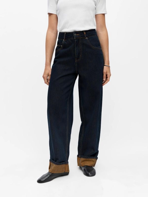 OBJ Isira HW Straight Loose Jeans Dark Blue Denim  (23049718 DARK BLUE DNEIM) - Caramel (Sint-Job-in-’t-Goor)