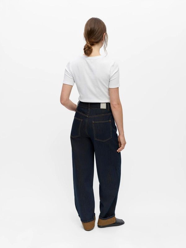 OBJ Isira HW Straight Loose Jeans Dark Blue Denim  (23049718 DARK BLUE DNEIM) - Caramel (Sint-Job-in-’t-Goor)