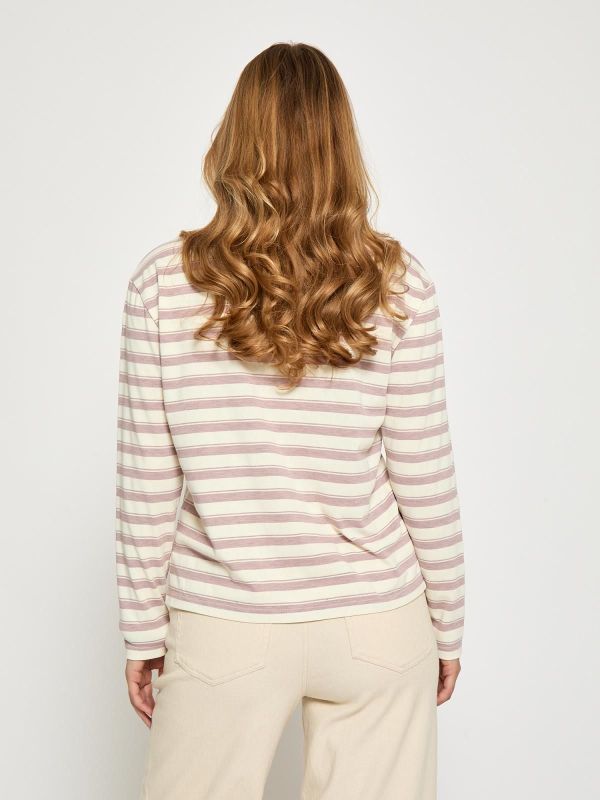 Peppercorn Marielle Polo T-Shirt Mauve Mist Rose Stripe  (PC8651-4631S) - Caramel (Sint-Job-in-’t-Goor)