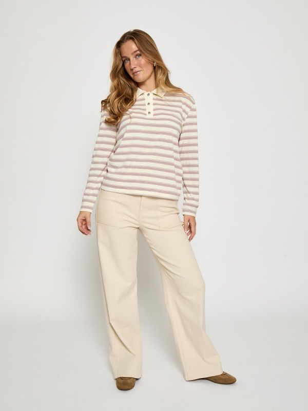 Peppercorn Marielle Polo T-Shirt Mauve Mist Rose Stripe  (PC8651-4631S) - Caramel (Sint-Job-in-’t-Goor)