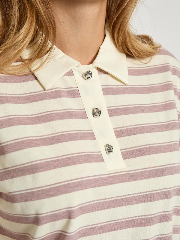 Peppercorn Marielle Polo T-Shirt Mauve Mist Rose Stripe  (PC8651-4631S) - Caramel (Sint-Job-in-’t-Goor)