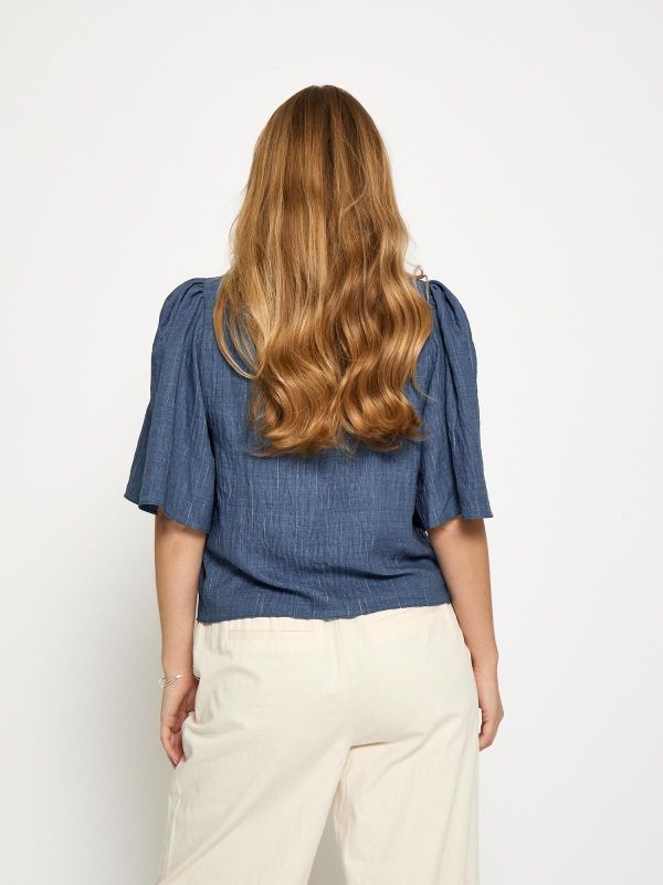 Peppercorn Gaby Pinstripe Top Mid Blue Denim  (PC8685-004) - Caramel (Sint-Job-in-’t-Goor)