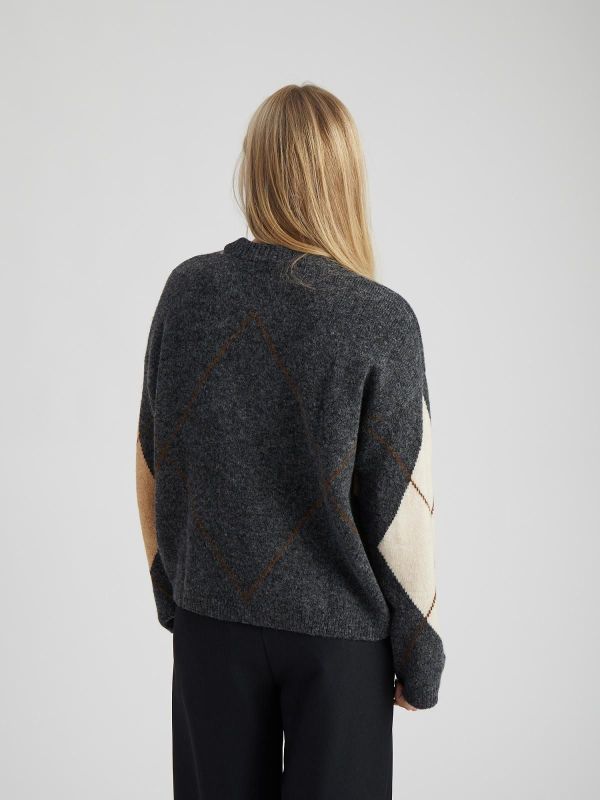 Peppercorn Tirna RWS Jaquard Pullover - Dark Grey Mel. Checked  (PC9977-127) - Caramel (Sint-Job-in-’t-Goor)