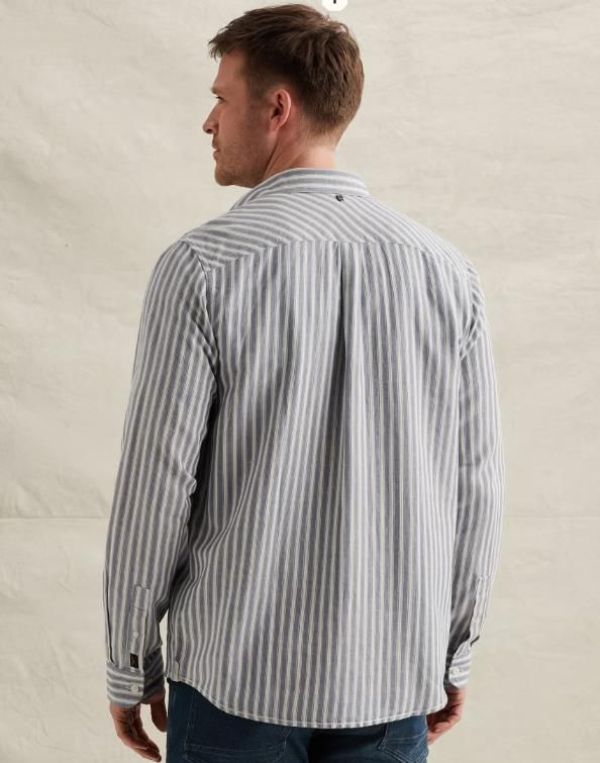PME Legend Long Sleeve Shirt Cotton Linen Dobby Stripe Bijou Blue  (PSI2603248-5052) - Caramel (Sint-Job-in-’t-Goor)