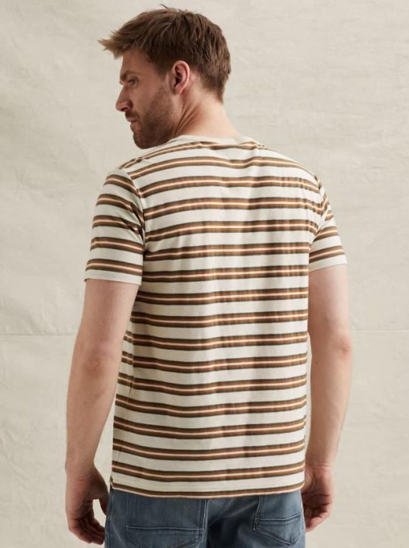 PME Legend Short Sleeve R Neck Stripe Bone White  (PTSS2602556-7013) - Caramel (Sint-Job-in-’t-Goor)