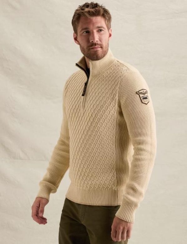 PME Legend Half Zip Collar Cotton Mix Yarm Bone White  (PKW2609325-7013) - Caramel (Sint-Job-in-’t-Goor)
