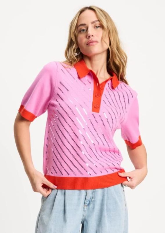 Pom Amsterdam Polo Sequins Cheering Pink  (SP9492-500) - Caramel (Sint-Job-in-’t-Goor)