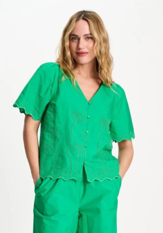 POM Blouse Broderie Anglaise Palm Green  (SP9544) - Caramel (Sint-Job-in-’t-Goor)