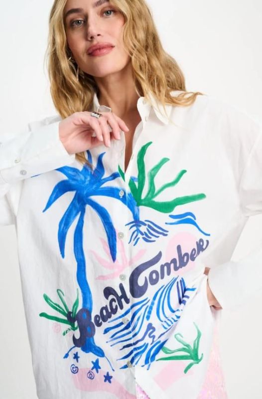 Pom Amsterdam Blouse Poplin Beachcomber White  (SP9547-100) - Caramel (Sint-Job-in-’t-Goor)