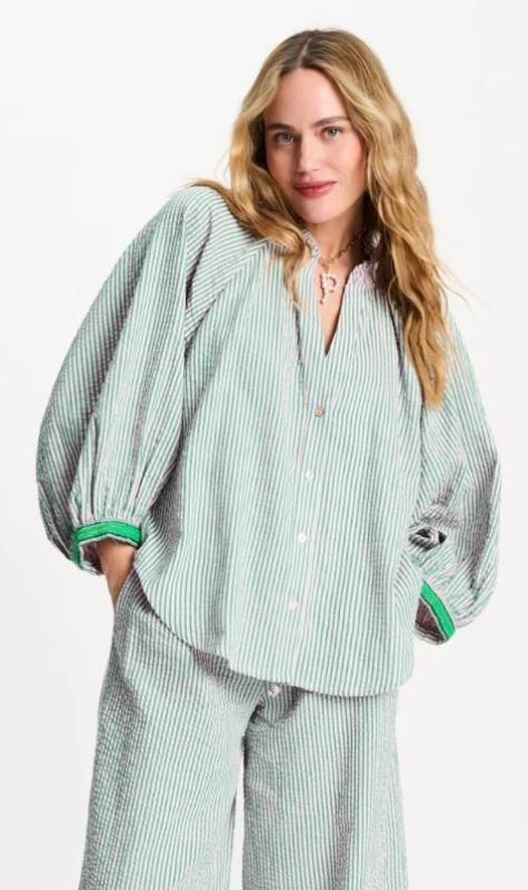 POM Blouse Seersucker Green Pink  (SP9548) - Caramel (Sint-Job-in-’t-Goor)