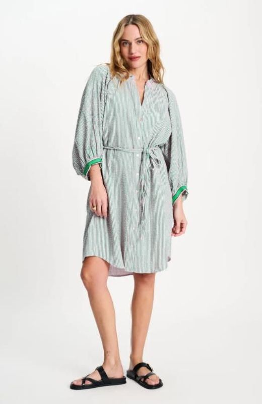 POM Dress Seersucker Green Pink  (SP9550) - Caramel (Sint-Job-in-’t-Goor)