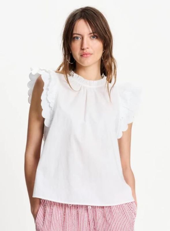 Pom Amsterdam Top Ruffles Crispy White  (SP9578-100) - Caramel (Sint-Job-in-’t-Goor)