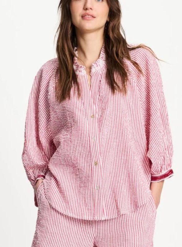 POM Blouse Seersucker Red White  (SP9585) - Caramel (Sint-Job-in-’t-Goor)