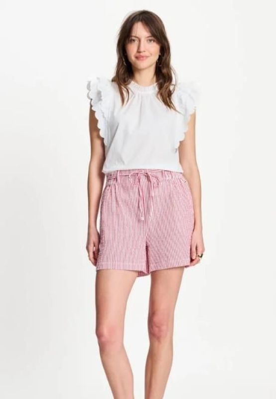 Pom Amsterdam Shorts Seersucker Red White  (SP9596-400) - Caramel (Sint-Job-in-’t-Goor)