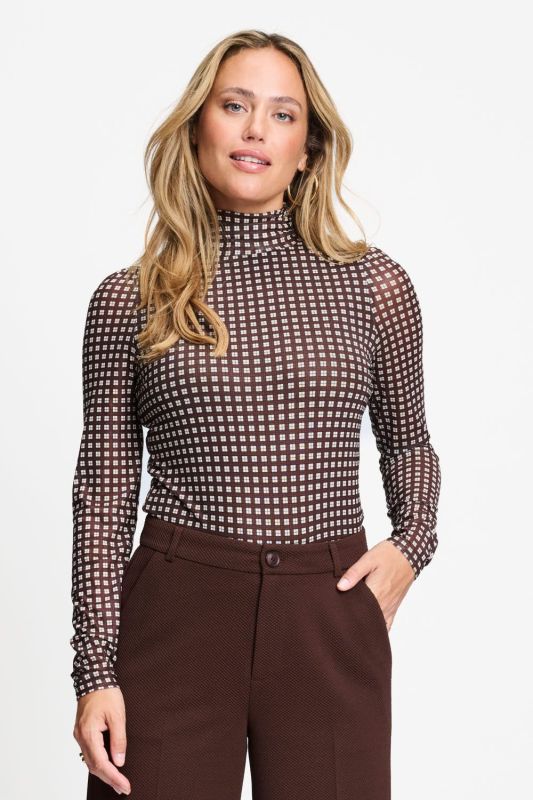 POM Amsterdam Romi Turtleneck Mesh Check Brown  (SP9783) - Caramel (Sint-Job-in-’t-Goor)