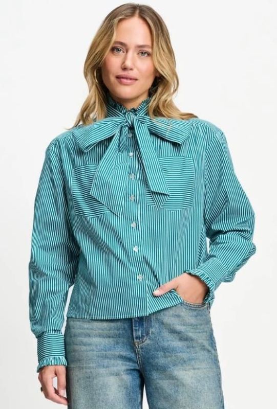 Pom Amsterdam Blouse Noa Teal Green  (SP9795-700) - Caramel (Sint-Job-in-’t-Goor)