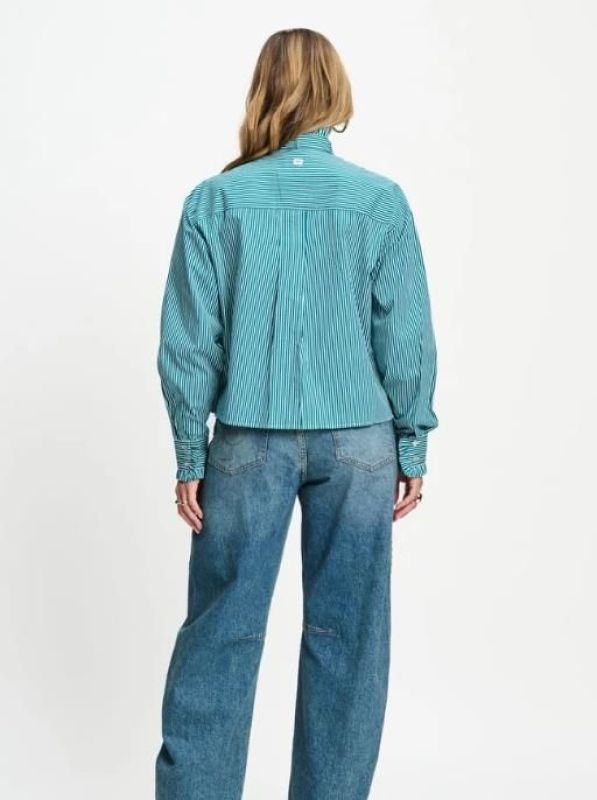 Pom Amsterdam Blouse Noa Teal Green  (SP9795-700) - Caramel (Sint-Job-in-’t-Goor)
