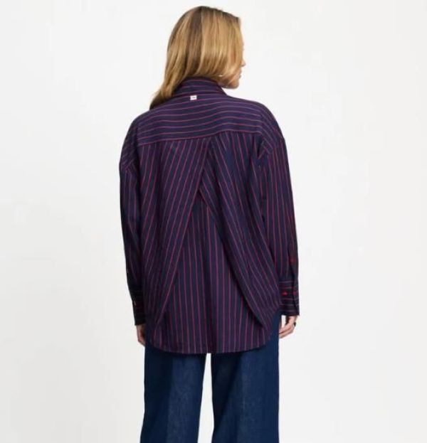 Pom Amsterdam Blouse Beau Twill Striped Blue  (SP9796-650) - Caramel (Sint-Job-in-’t-Goor)