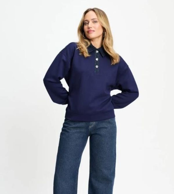 Pom Amsterdam Sweater Becky Eternal Blue  (SP9822-650) - Caramel (Sint-Job-in-’t-Goor)