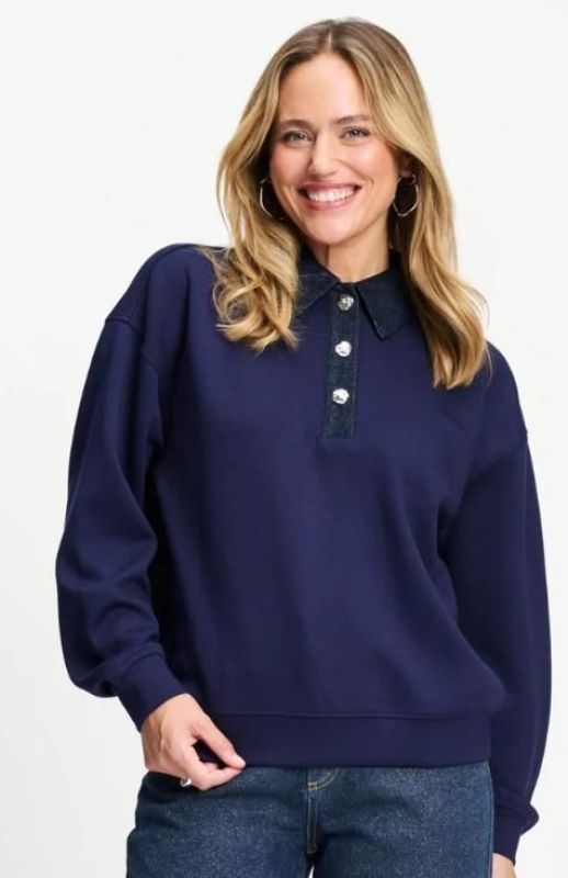 Pom Amsterdam Sweater Becky Eternal Blue  (SP9822-650) - Caramel (Sint-Job-in-’t-Goor)