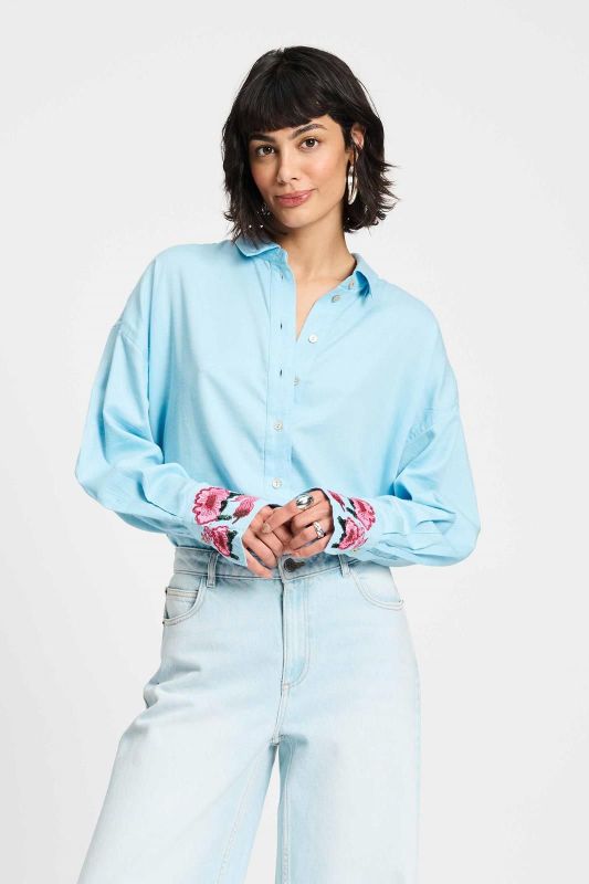 POM Amsterdam Blouse Sky Blue Melange  (SP9283-650 BLUE) - Caramel (Sint-Job-in-’t-Goor)