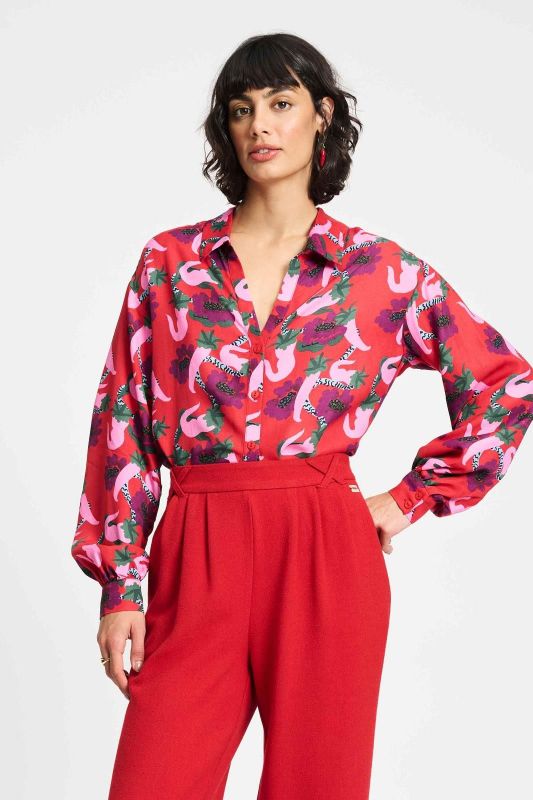 POM Amsterdam Blouse Violet Picnic Delight  (SP9289-400 RED) - Caramel (Sint-Job-in-’t-Goor)