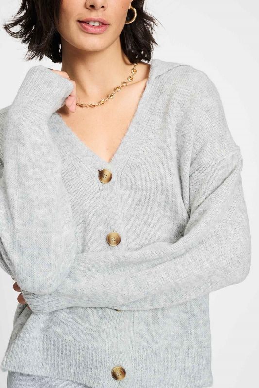 POM Amsterdam Cardigan Grey Melange  (SP9317) - Caramel (Sint-Job-in-’t-Goor)