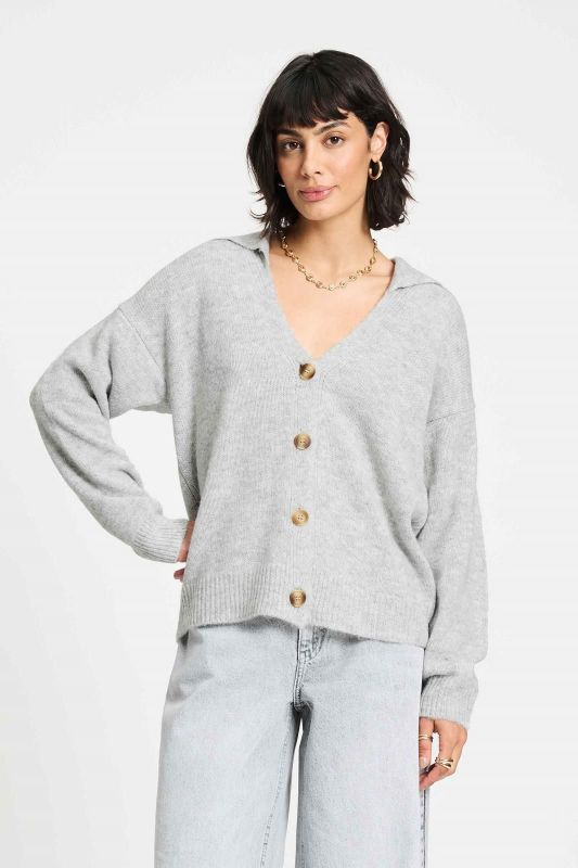 POM Amsterdam Cardigan Grey Melange  (SP9317) - Caramel (Sint-Job-in-’t-Goor)
