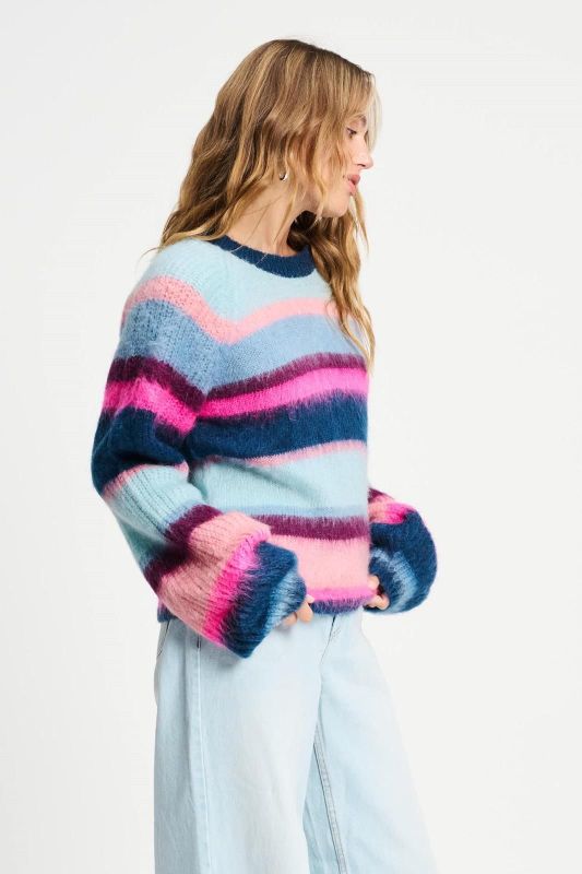 POM Amsterdam Pullover Brushed Stripes Blue  (SP9359-998 MULTI) - Caramel (Sint-Job-in-’t-Goor)