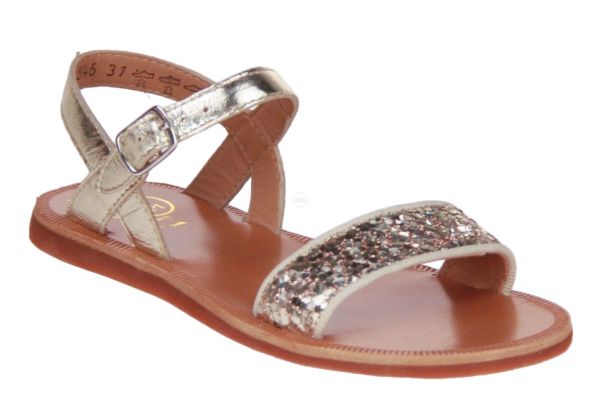 Pom d'Api Plagette Buckle Tao Sandaal Goud  (PLAGETTE BUCKLE PLATINE) - Caramel (Sint-Job-in-’t-Goor)