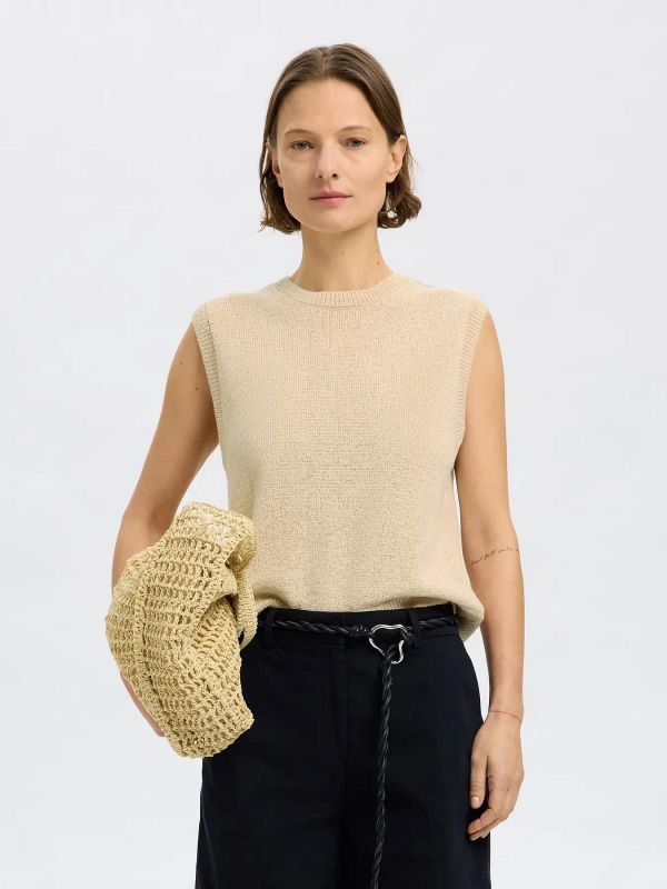 Selected Femme Alma SL Knit Vest Birch  (16097489 birch) - Caramel (Sint-Job-in-’t-Goor)