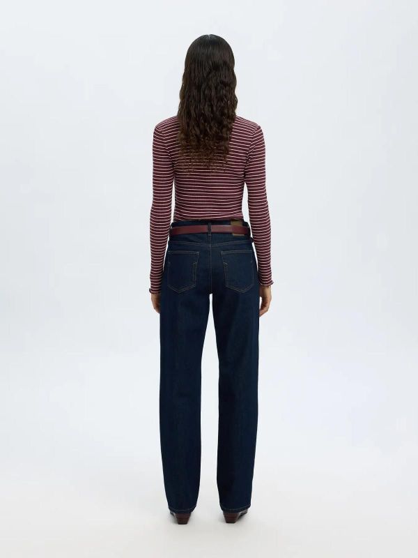 Selected Femme Anna LS Crew Neck Tee Stripes Fig Snow White Stripes  (16078946 fig) - Caramel (Sint-Job-in-’t-Goor)
