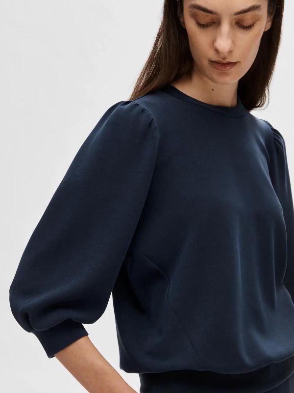 Selected Femme Tenny 3/4 Sweat Top Noos Dark Sapphire  (16082379 dark sapphire) - Caramel (Sint-Job-in-’t-Goor)