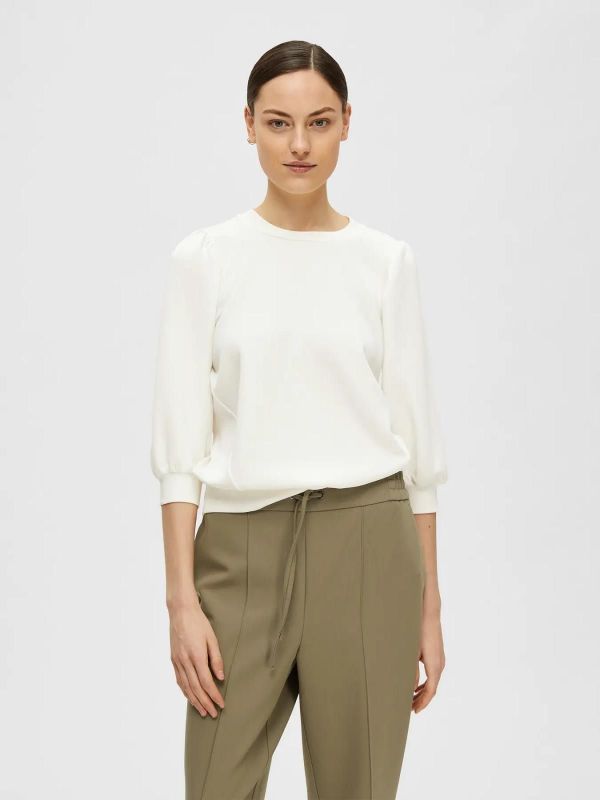 Selected Femme Tenny 3/4 Sweat Top Noos Snow White  (16082379 snow white) - Caramel (Sint-Job-in-’t-Goor)
